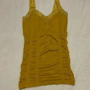 Kismet Yellow V-Neck Sleeveless Camisole with Ruched Embellishments
